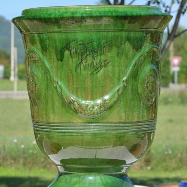 Terre Figuière Anduze vase enamelled green  - 4 sizes