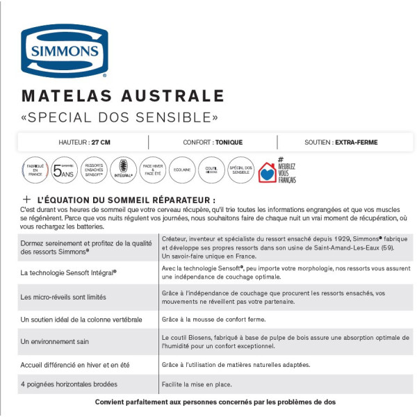 Simmons Australe mattress - 9 sizes