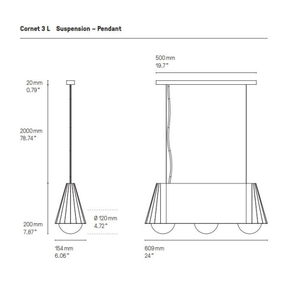 CVL Cornet pendant lamp - 2 sizes 4 finishes