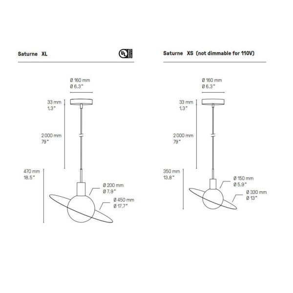 CVL Saturne pendant lamp - 2 sizes 4 finishes