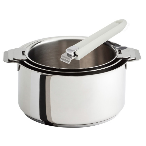 CRISTEL Mutine Evolution Saucepan Set: 3 Saucepans + 1 Detachable Handle - 6 Colors