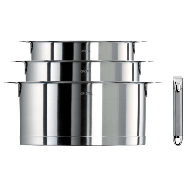 Cristel Set of 3 Strate saucepans + 1 removable Zenith handle