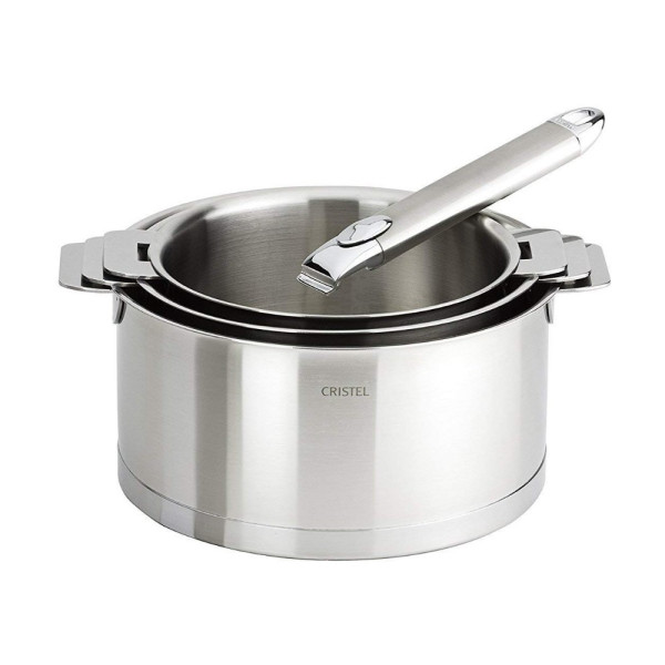 Cristel Set of 3 Strate saucepans + 1 removable Zenith handle