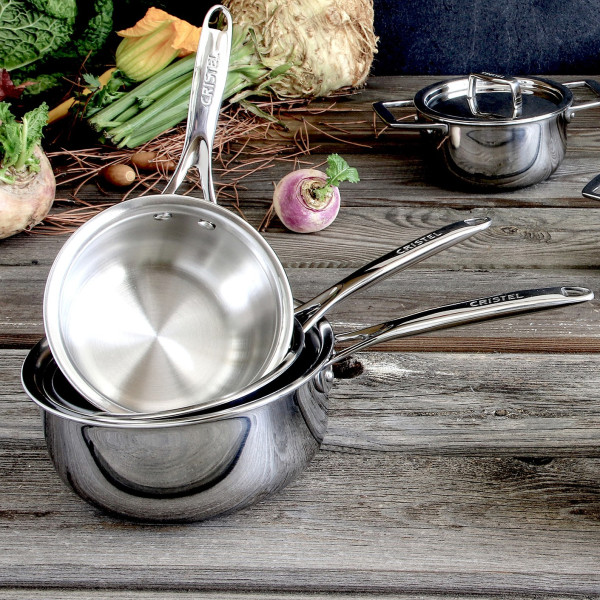 Set of 3 Cristel Castel Pro saucepans with lids
