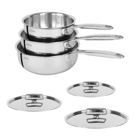 Set of 3 Cristel Castel Pro saucepans with lids