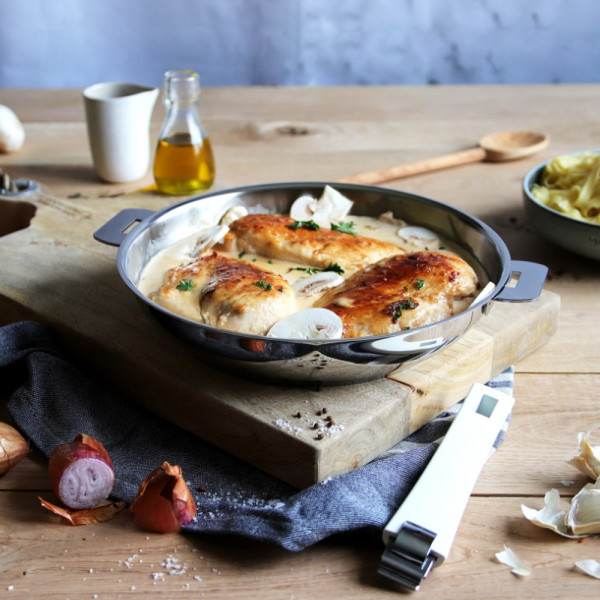CRISTEL Mutine Stainless Steel High-Sided Frying Pan Set (24 & 28 cm) with Detachable Handle