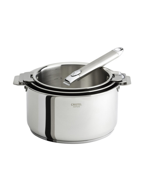CRISTEL Casteline 3-Piece Saucepan Set with 1 Detachable Zenith Handle - 2 Color Options