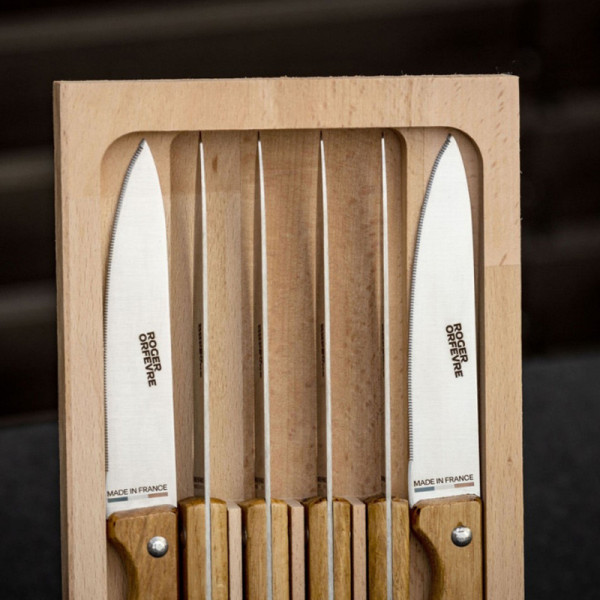 Roger Orfèvre Box of 6 oak steak knives - 2 finishes