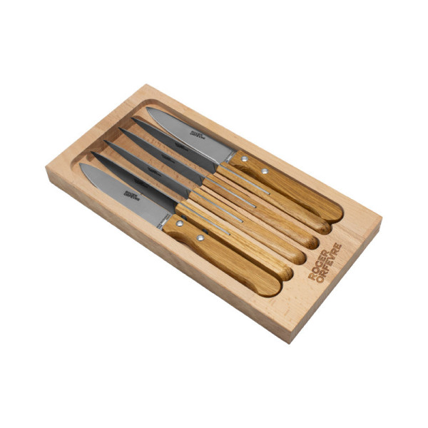 Roger Orfèvre Box of 6 oak steak knives - 2 finishes