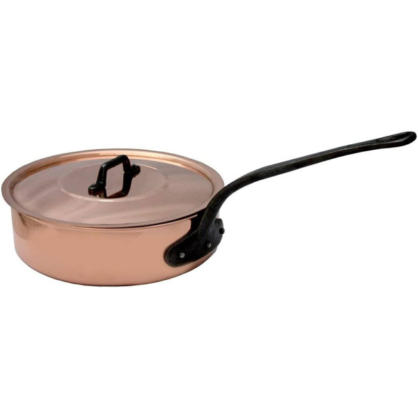 Smooth copper sauté pan with Baumalu lid - 4 sizes