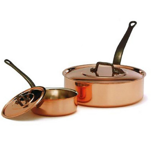 Smooth copper sauté pan with Baumalu lid - 4 sizes
