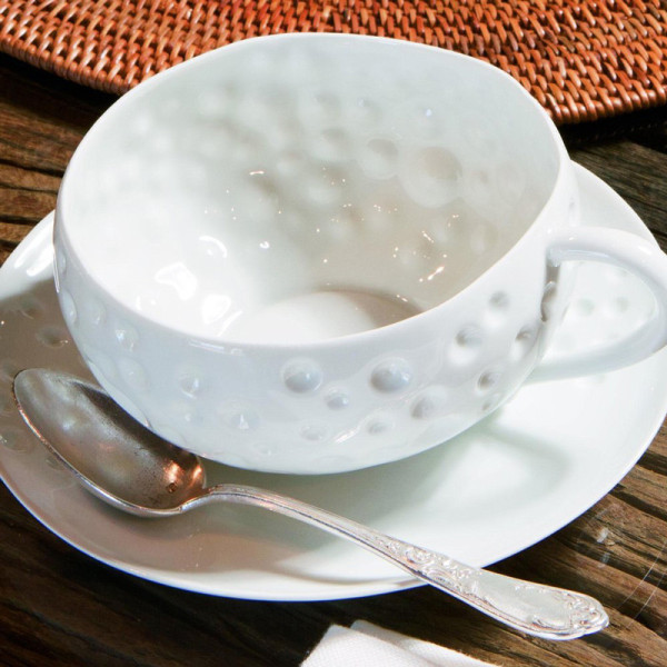 Jacques Pergay 6 Coral Corail tea cups and saucers