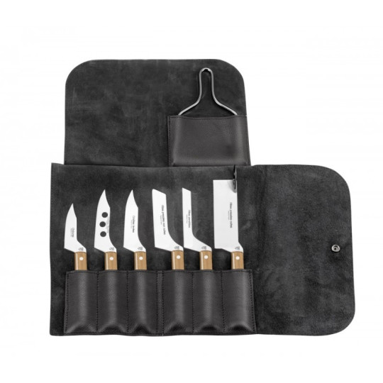 Claude Dozorme Leather pouch with cheese knives