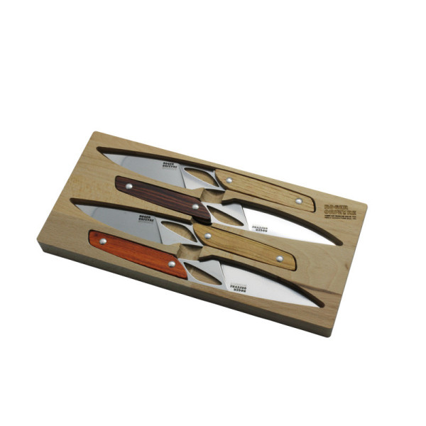 Roger Orfèvre Box of 4 or 6 Le Chalopin knives assorted wood handles