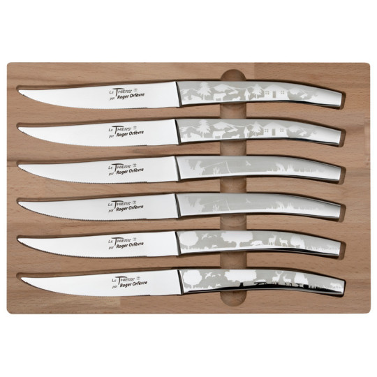 Roger Orfèvre Box of 6 Le Thiers knives "Décors paysages"