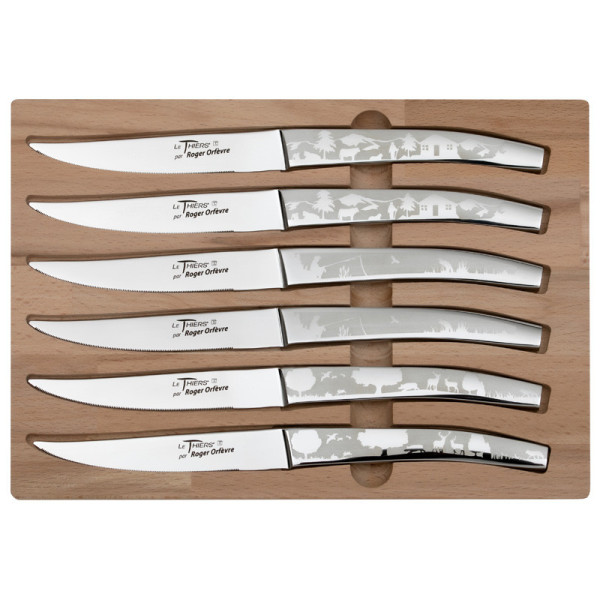 Roger Orfèvre Box of 6 Le Thiers knives "Décors paysages"