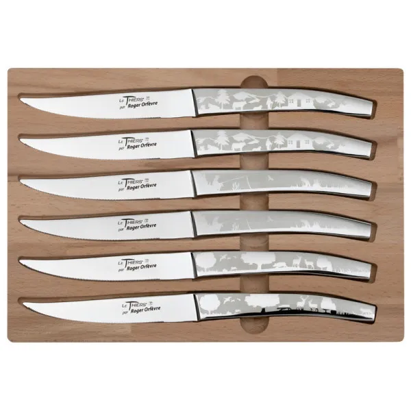 Roger Orfèvre Box of 6 Le Thiers knives "Décors paysages"