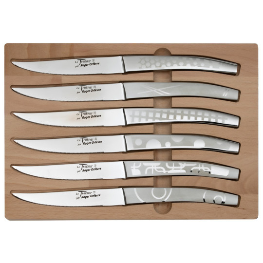 Roger Orfèvre Box of 6 Thiers knives "Décors maison"