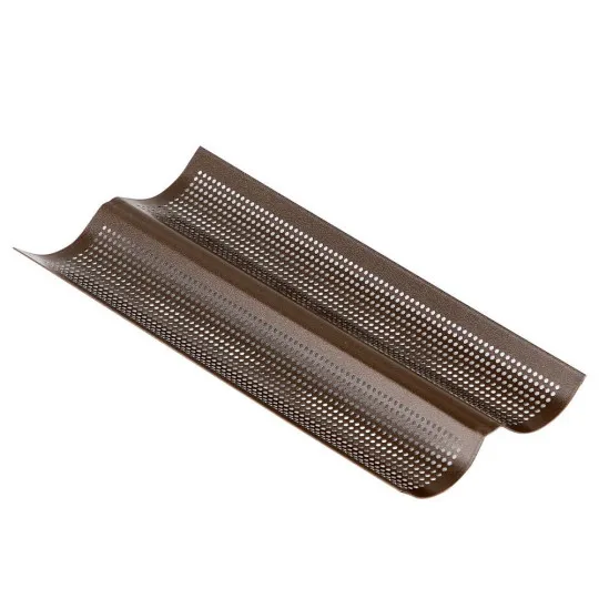 Perforated baking tray for 2 baguettes - non-stick - 380 x 160mm Gobel