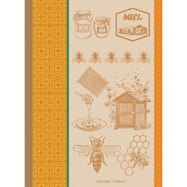 Garnier Thiebaut Honey and bees ocher tea towel x2