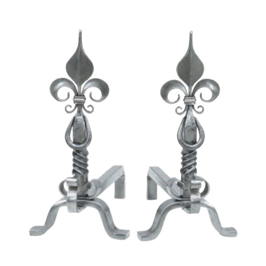 REIGNOUX Pair of andirons h.48cm fleurs-de-lys