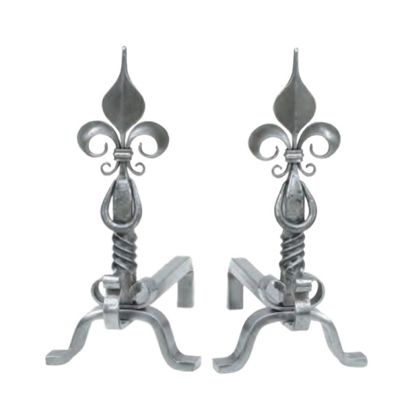 REIGNOUX Pair of andirons h.48cm fleurs-de-lys