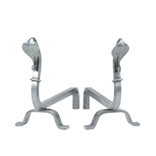 REIGNOUX Pair of h.38cm swan neck andirons