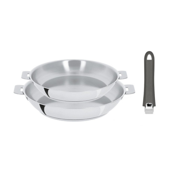 CRISTEL Mutine Stainless Steel High-Sided Frying Pan Set (24 & 28 cm) with Detachable Handle
