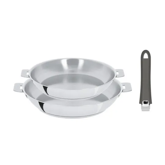 CRISTEL Mutine Stainless Steel High-Sided Frying Pan Set (24 & 28 cm) with Detachable Handle