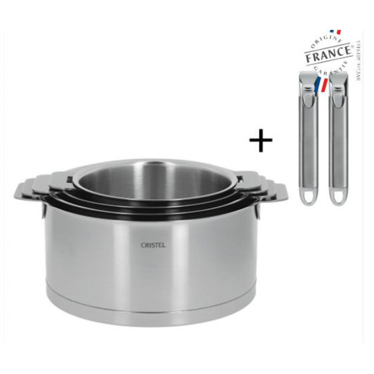 Set of 4 CRISTEL Strate saucepans + 2 removable Zénith handles
