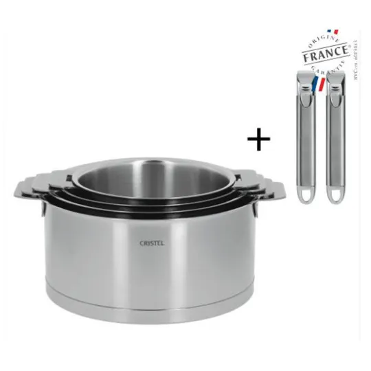 Set of 4 CRISTEL Strate saucepans + 2 removable Zénith handles