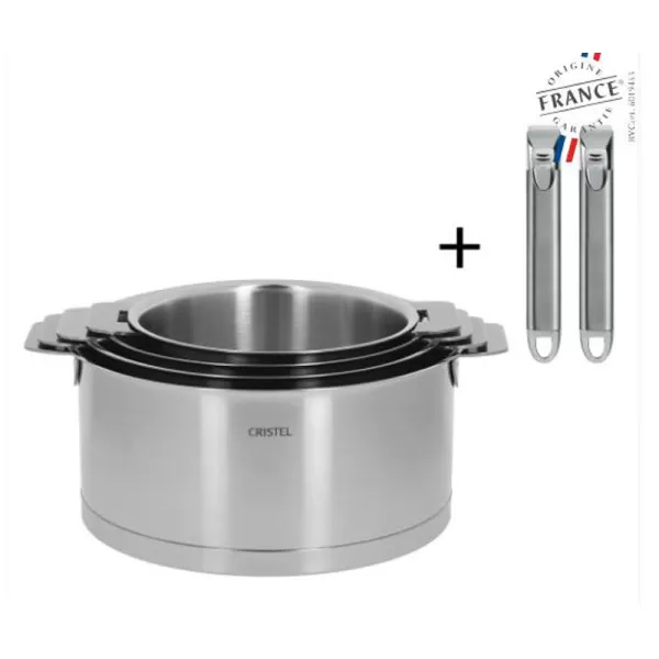 Set of 4 CRISTEL Strate saucepans + 2 removable Zénith handles