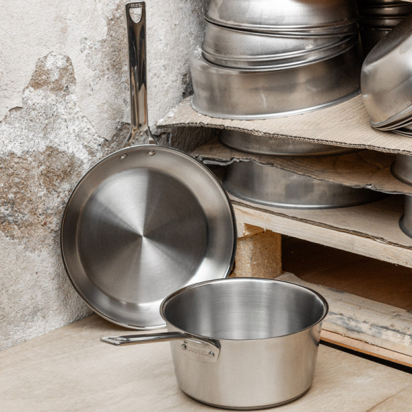 CRISTEL 1826 brushed stainless steel frying pan - 6 sizes