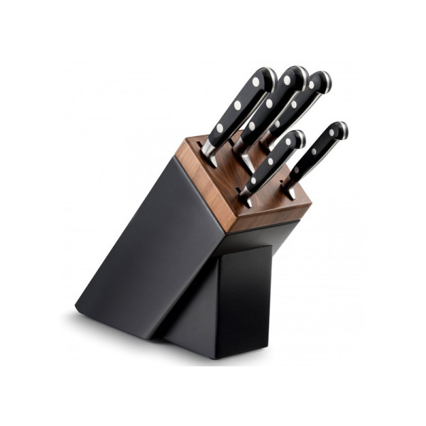 SABATIER Sarlat block black walnut and 5 Ideal kitchen knives Stainless steel rivets