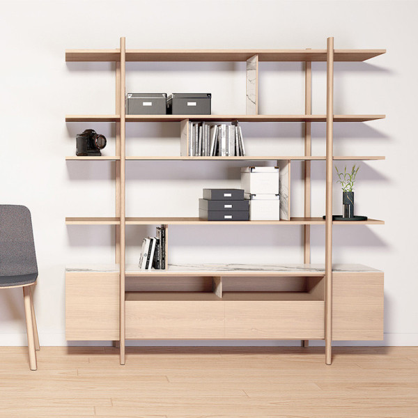 Dasras Stilt bookcase in oak or walnut wood - 10 finishes