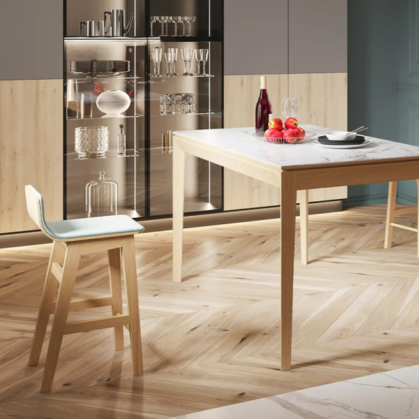 Dasras Snack stool in oak wood and fabric - 9 finishes 3 heights