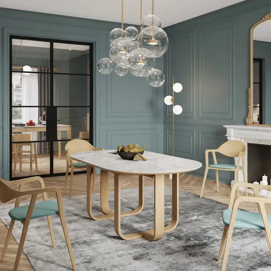 Dasras Luge Fixed dining table ceramic wood oak H.75 - 9 finishes 3 sizes