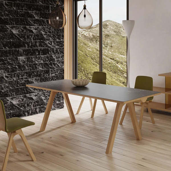 DASRAS Chevron Extendable dining table ceramic wood oak or walnut - 10 finishes 8 sizes