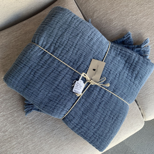 Pôdevache Gestial cotton gauze blanket 130x170cm Gagoyo blue