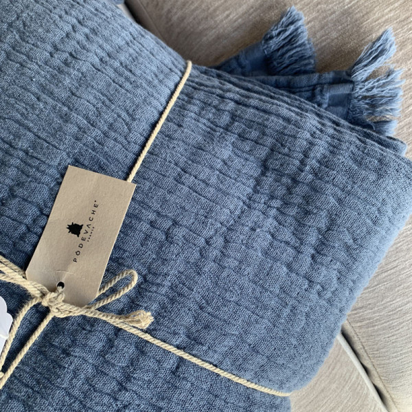 Pôdevache Gestial cotton gauze blanket 130x170cm Gagoyo blue