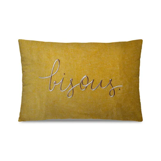 Pôdevache Bisous Embroidered cushion rectangular 40x60cm curry