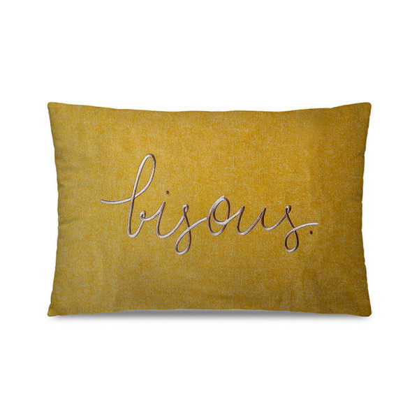 Pôdevache Bisous Embroidered cushion rectangular 40x60cm curry