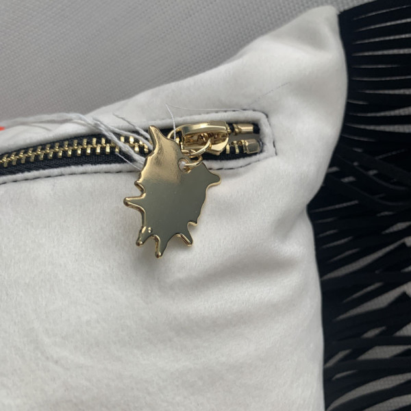 Pôdevache Unizo square peach skin cushion 45x45cm fringes