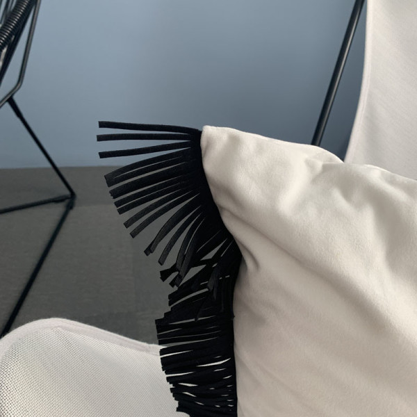 Pôdevache Unizo square peach skin cushion 45x45cm fringes