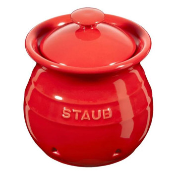 STAUB Cherry Red Ceramic Garlic Jar