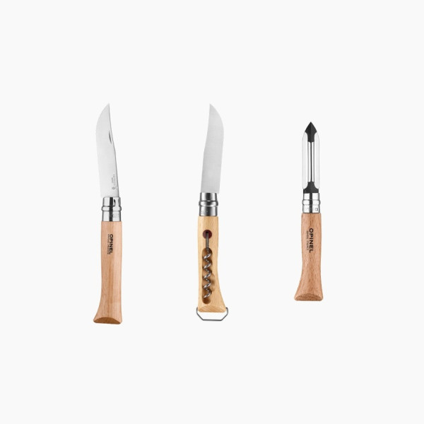 OPINEL nomad kitchen kit with corkscrew knives, bottle opener and board