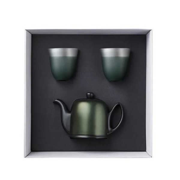 DEGRENNE Salam set of 4-cup teapot and 2 emerald green mugs