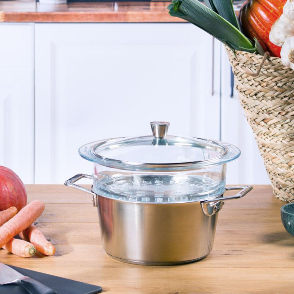 CRISTEL 1826 stainless steel and glass steam set - 2 sizes