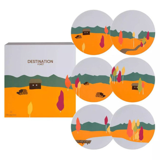 DEGRENNE Set of 6 Destination forêt 23cm dessert plates