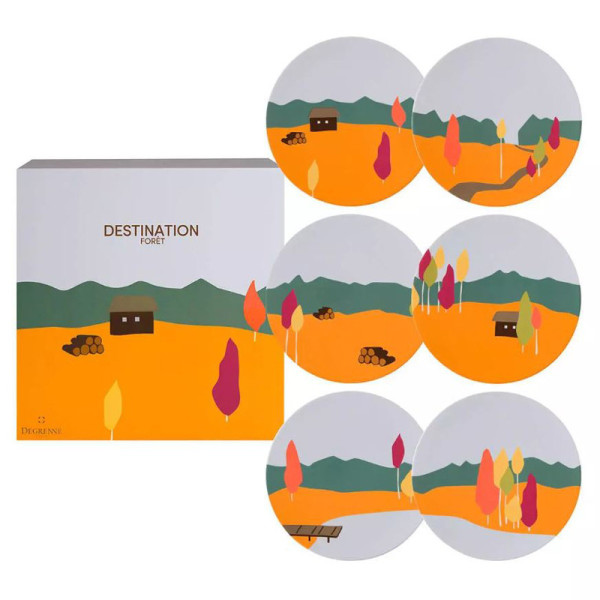 DEGRENNE Set of 6 Destination forêt 23cm dessert plates